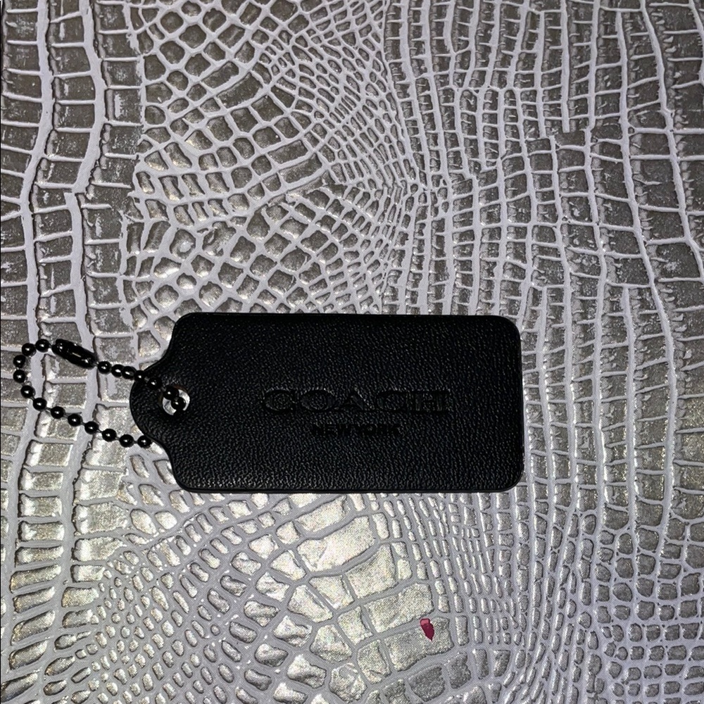 Coach Black Leather Tag with Ball Chain NEW